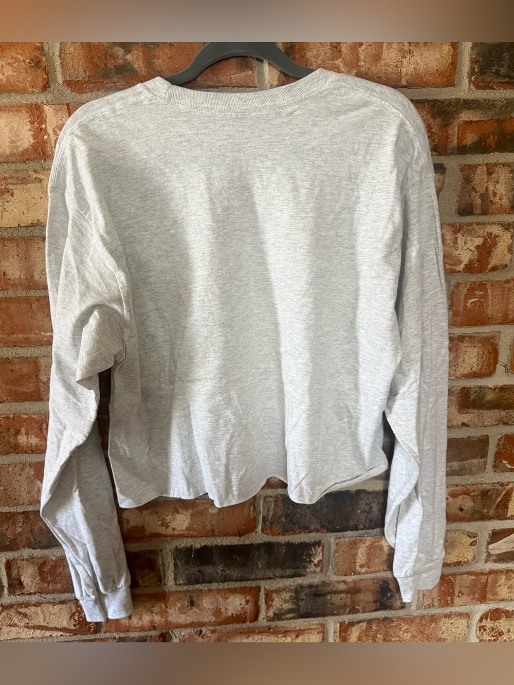 Gildan Light Gray Long Sleeve Cropped Ghost Graphic Tee with Orange Accents - Picture 4 of 7